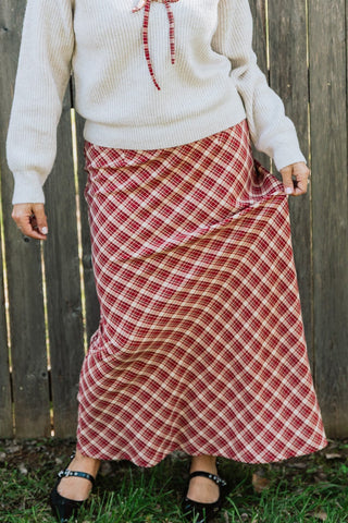 PLAID KISSES MIDI SKIRT