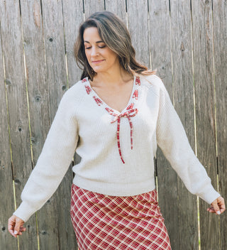 PLAID KISSES BOW SWEATER