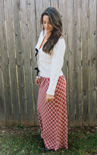 PLAID KISSES MIDI SKIRT