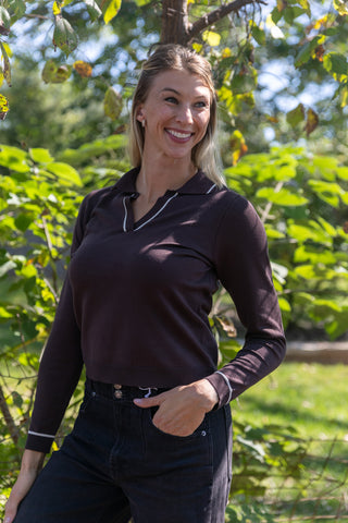 CHOCOLATE TIPPED POLO SWEATER