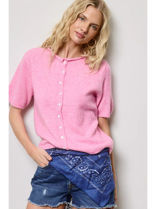 pink short sleeve cardigan 