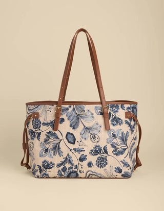 Floral tote bag with leather