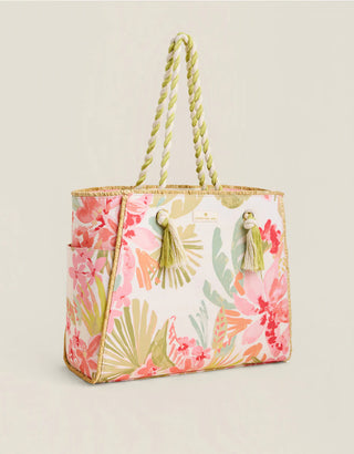 FLORAL ROPE BEACH TOTE 