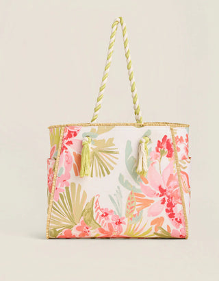 FLORAL ROPE BEACH TOTE 