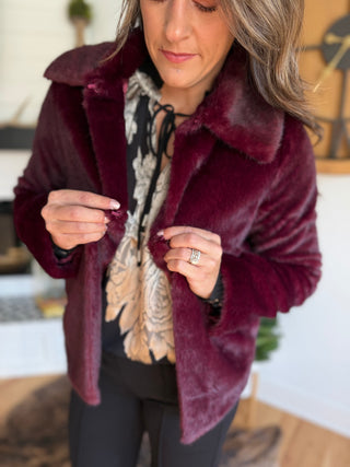 CRANBERRY DREAMS FAUX FUR JACKET