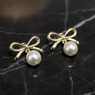 PEARL BOW DROP EARRING