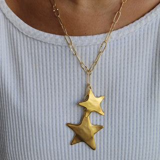 GOLD STAR NECKLACE WITH PAPERCLIP CHAIN