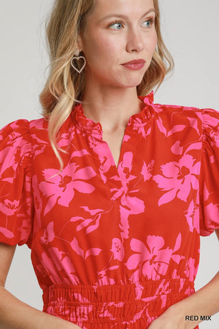 UMGEE-BUBBLE SLEEVE DRESS-FLORAL