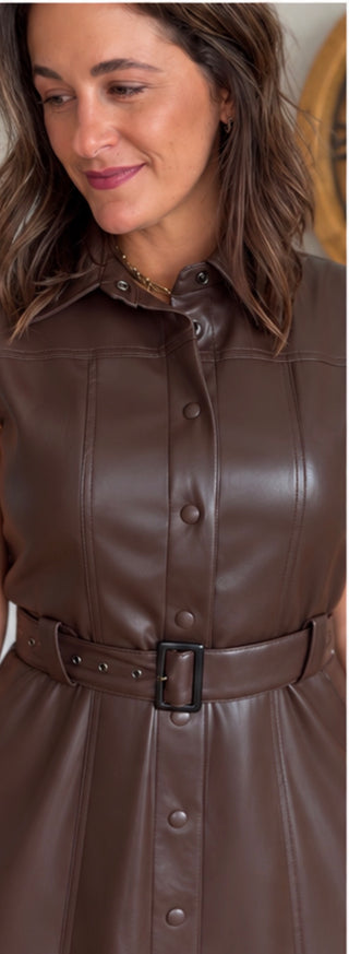 ISLA FAUX LEAT. BELT DRESS