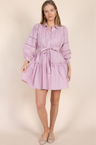 EYELET BALLOON SLV DRESS