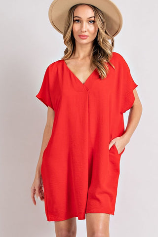 ES: V-NECK DRESS-RED