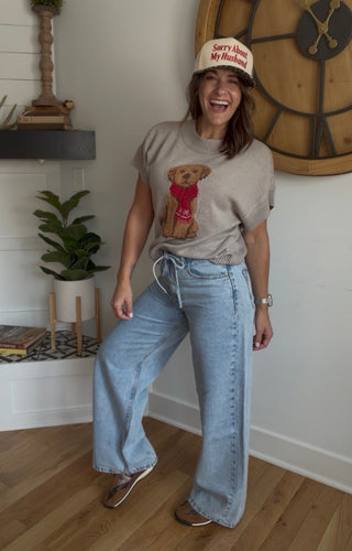 TIE FRONT LIGHT WASH JEANS