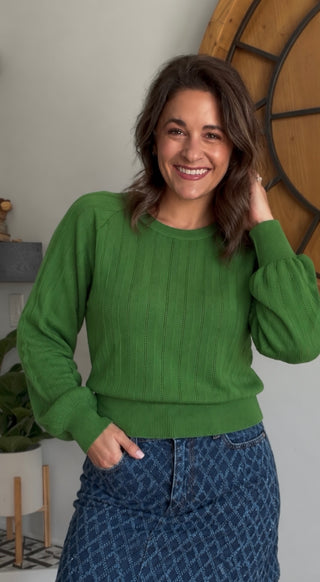 GREEN POINTELLE SWEATER