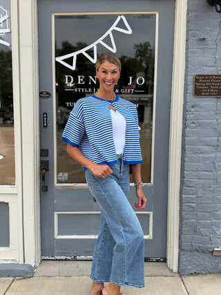 TAYLIN BLUE|WHT STRIPED S/S CARDI