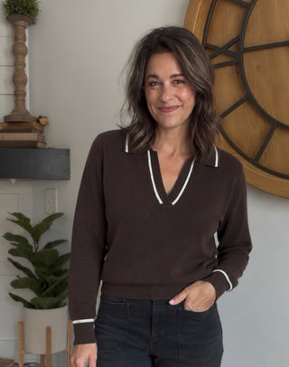 CHOCOLATE TIPPED POLO SWEATER