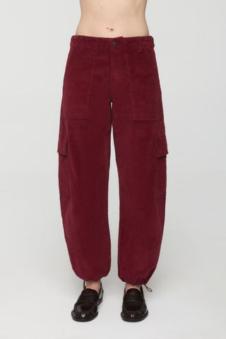 BURGUNDY CORDUROY CARGO PANTS BY PISTOLA 