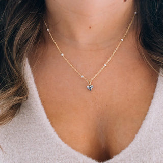 GOLD AND PEARL CHAIN WITH SMALL SILVER HEART PENDANT 