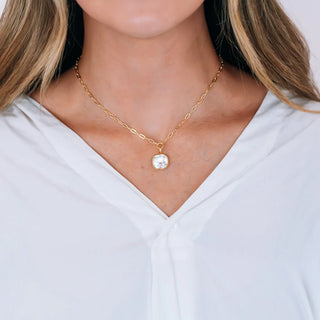 SMALL GOLD PAPER CLIP CHAIN WITH SQUARE CRYSTAL PENDANT 