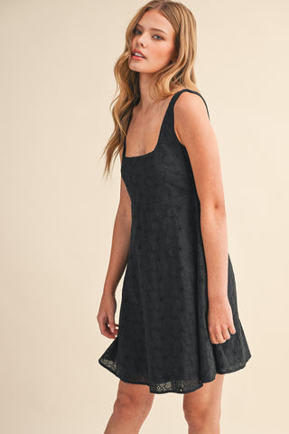 EYELET EMPIRE FLARE DRESS