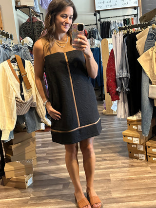 THML-SLEEVELES SUEDE MIXED DRESS