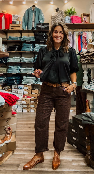 SAVANNA BLK PUFF SLV TIE TOP
