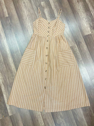 H&T-STRIPED LINEN DRESS-BRWN
