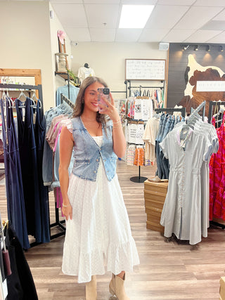 H&T-EYELET MIDI DRESS-WHT
