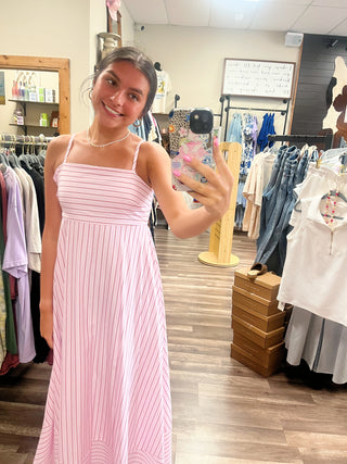 H&T-STRIPE MAXI DRESS-PINK
