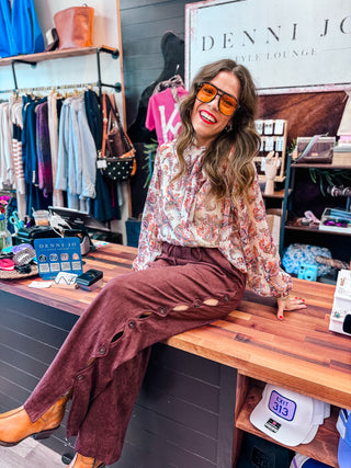 RHEA EGGPLANT BUTTON PANTS