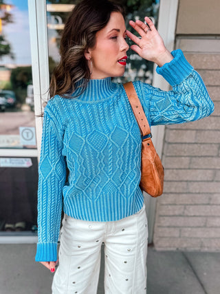BLUE AURA MOCK NECK SWEATER