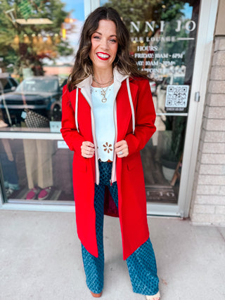 RED HOODEDTRENCH COAT