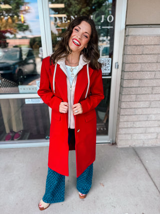RED HOODEDTRENCH COAT