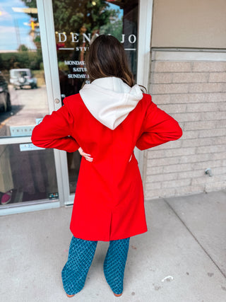 RED HOODEDTRENCH COAT