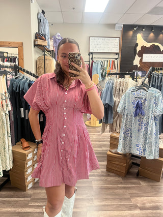 STAR DROP-STRIPED DRESS-RED