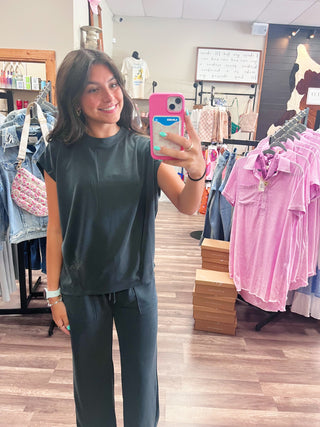 TRES BIEN-CHARCOAL DRAWSTRING PANTS