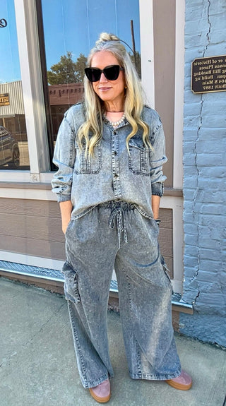 WASHED BLK WL CARGO PANTS