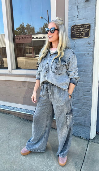 WASHED BLK WL CARGO PANTS