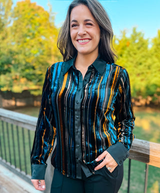 GILDED NIGHTS STRIPE BLOUSE