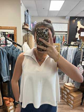 TB-COLLARED TANK TOP-CREAM