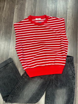 TB-CLOUDY KNIT STRIPE TOP-RED