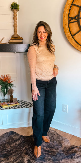 PEARL DROP MOCK NECK TOP
