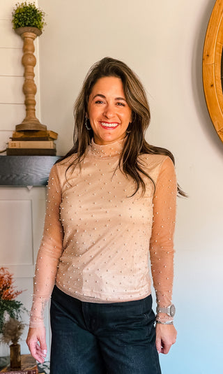 PEARL DROP MOCK NECK TOP