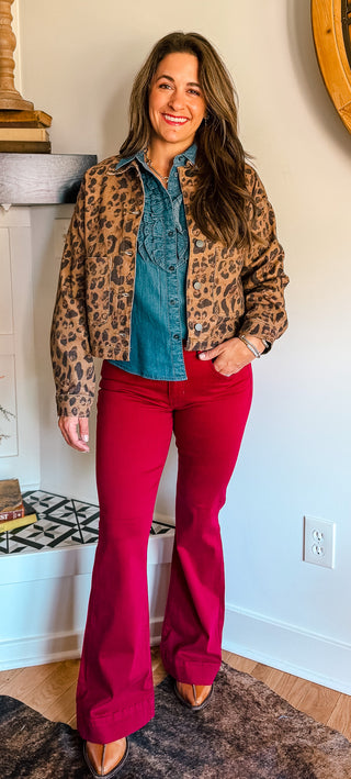 HANNAH CRANBERRY FLARE DENIM