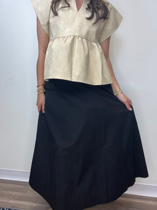 H&T-MIDI SWING SKIRT-BLK