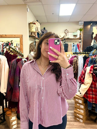 STAR DROP- RUBY RED BUTTON UP