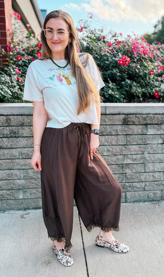 LACE TRIM BARREL PANTS
