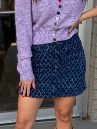 ELIANA DIAMOND PRINT DENIM SKIRT