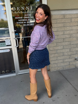 ELIANA DIAMOND PRINT DENIM SKIRT