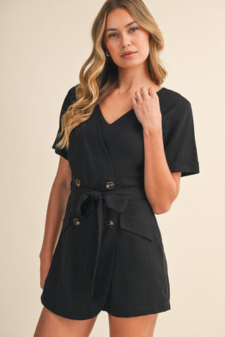 SHORT SLEEVE LINEN ROMPER