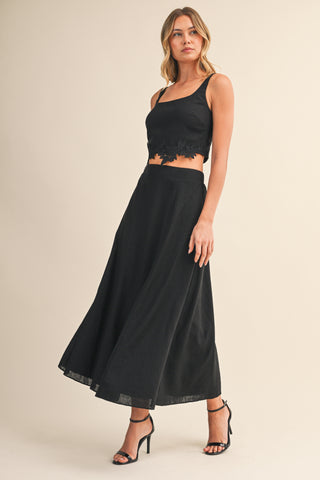 FLOWER CROP & MIDI SKIRT SET